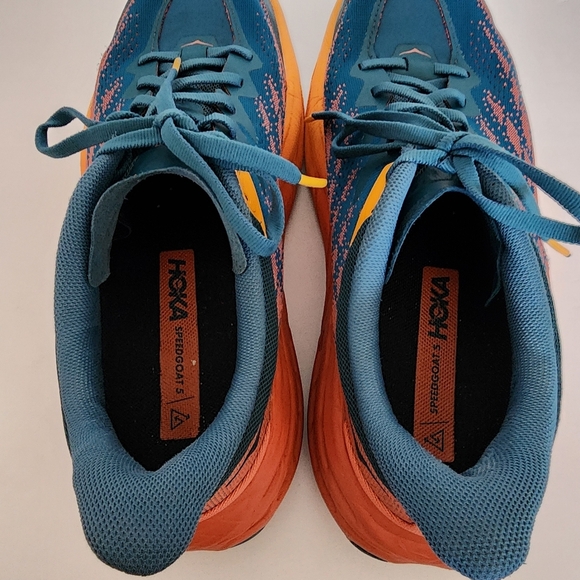 HOKA Speedgoat 5 Women’s Size 8.5B Blue Orange Trail Running Shoes Vibram EUC - Picture 12 of 13